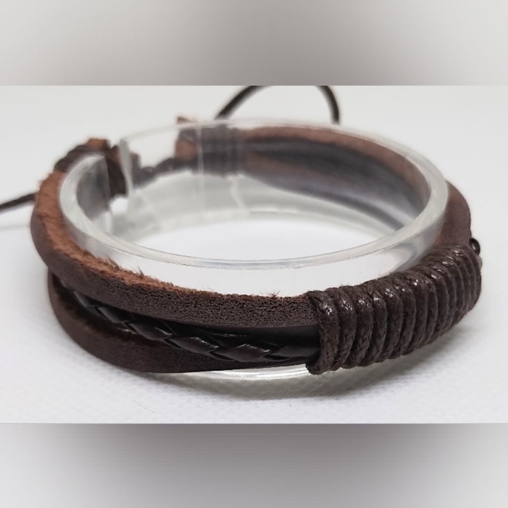 Men's Bracelet Leather Braided Layered Brown New f30‎